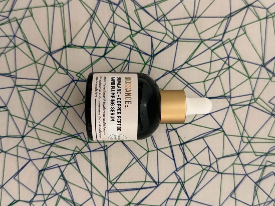 My bottle of the Biossance Squalane + Copper Peptide Rapid Plumping Serum