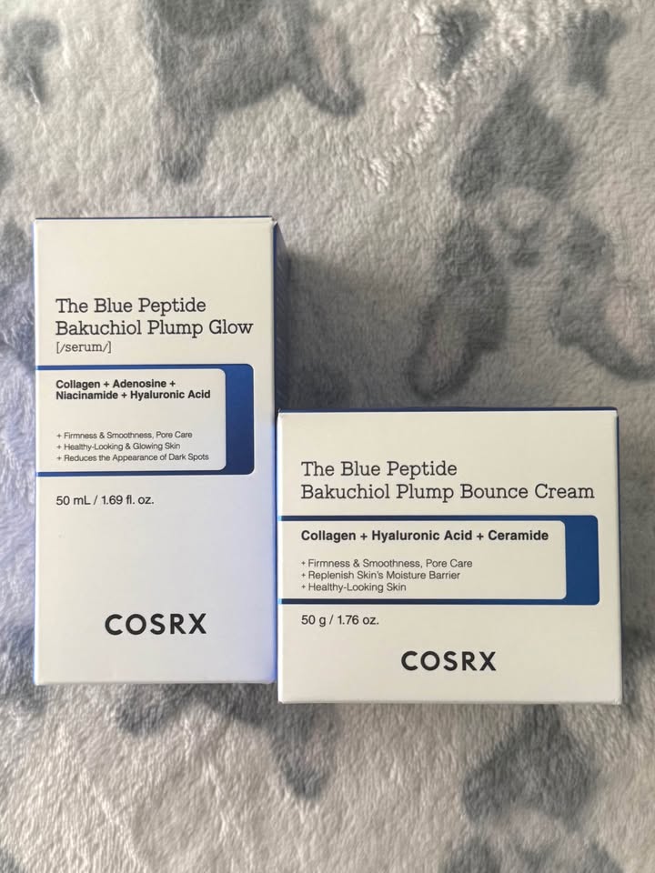My COSRX serum and cream side by side, same 0.5% copper peptide dose, five times different bakuchiol